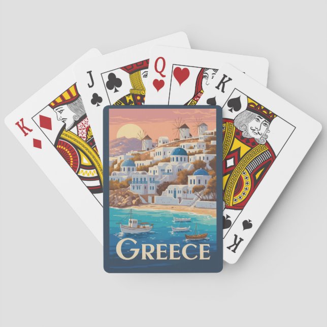 Griechenland Mykonos Illustration Travel Art Vinta Spielkarten (Rückseite)