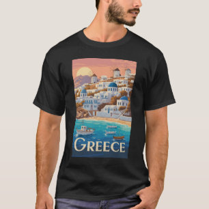 Griechenland Mykonos Illustration Travel Art Vinta T-Shirt