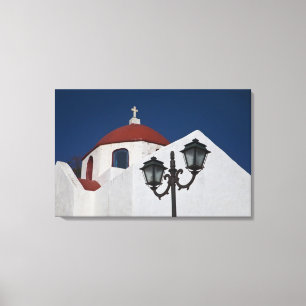 Griechenland, Mykonos, Kapelle mit roter Kuppel un Leinwanddruck