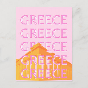 Griechenland, Reisekunst, Rosa Feiertagspostkarte