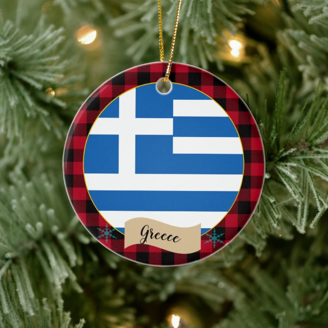 Griechenland, rote Büffel, karierte und griechisch Keramik Ornament (Baum)