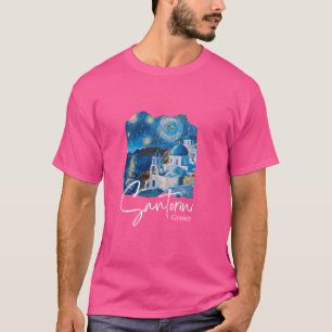 Griechenland Santorin Gemälde Santorin bei Nacht T-Shirt