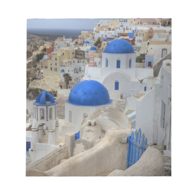 Griechenland, Santorin. Glockenturm und blaue Kupp Notizblock (Vorderseite)