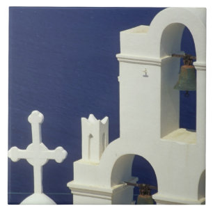 Griechenland, Santorini. Blick auf eine griechisch Fliese