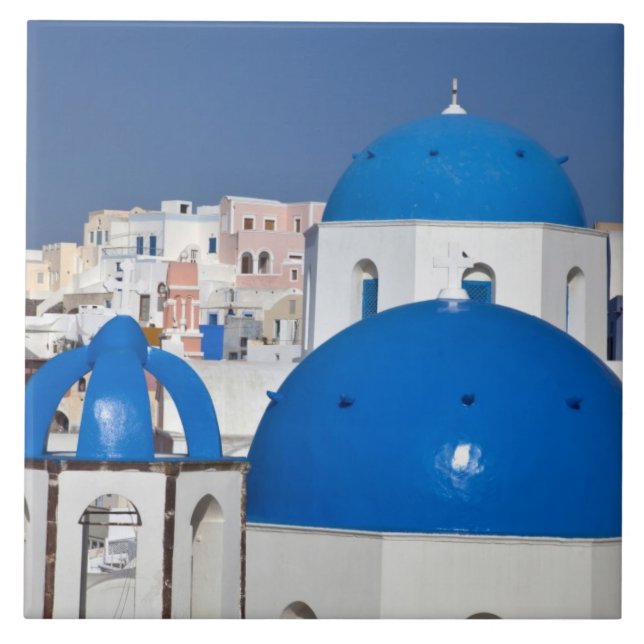 Griechenland, Santorini. Glockenturm und blaue Kup Fliese (Vorderseite)