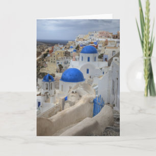 Griechenland, Santorini. Glockenturm und blaue Kup Karte