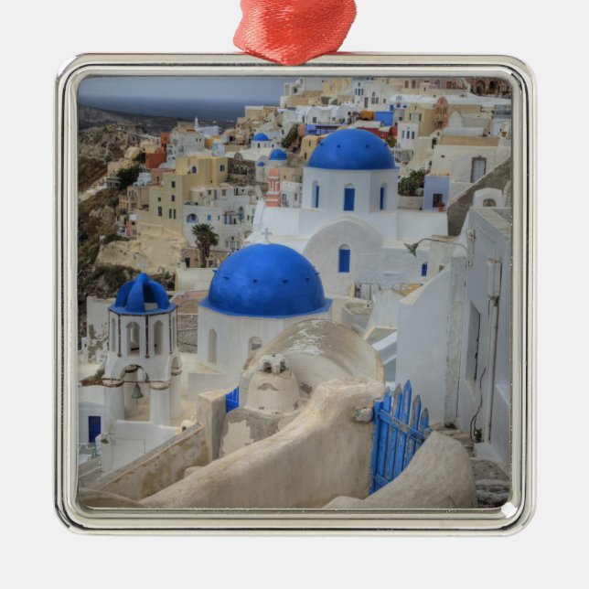 Griechenland, Santorini. Glockenturm und blaue Kup Ornament Aus Metall (Vorne)
