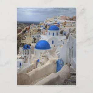 Griechenland, Santorini. Glockenturm und blaue Kup Postkarte
