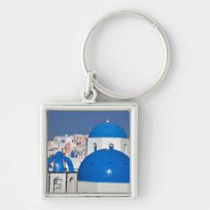 Griechenland, Santorini. Glockenturm und blaue Kup Schlüsselanhänger