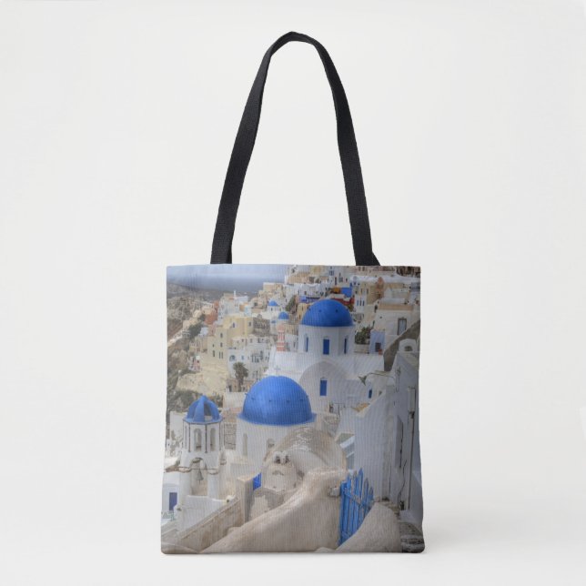 Griechenland, Santorini. Glockenturm und blaue Kup Tasche (Vorderseite)