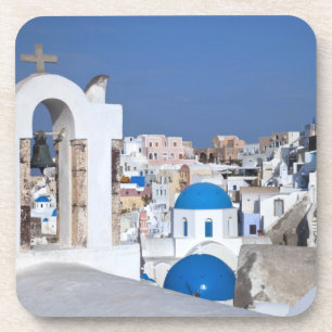 Griechenland, Santorini. Glockenturm und blaue Kup Untersetzer