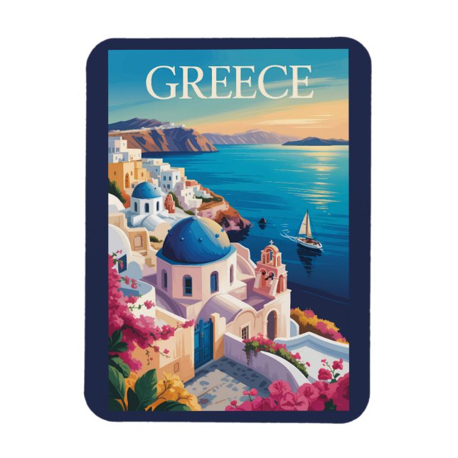 Griechenland Santorini Illustration Travel Art Vin Magnet (Vertikal)