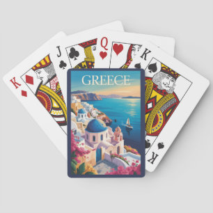 Griechenland Santorini Illustration Travel Art Vin Spielkarten