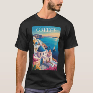 Griechenland Santorini Illustration Travel Art Vin T-Shirt