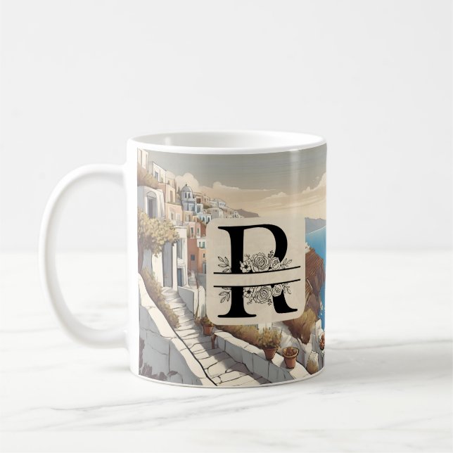 Griechenland Santorini Insel monogramm Reise blau Kaffeetasse (Links)