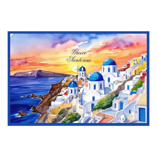Griechenland Santorini Wasserfarbe Ägäisches Meer  Fotodruck (Vorne)