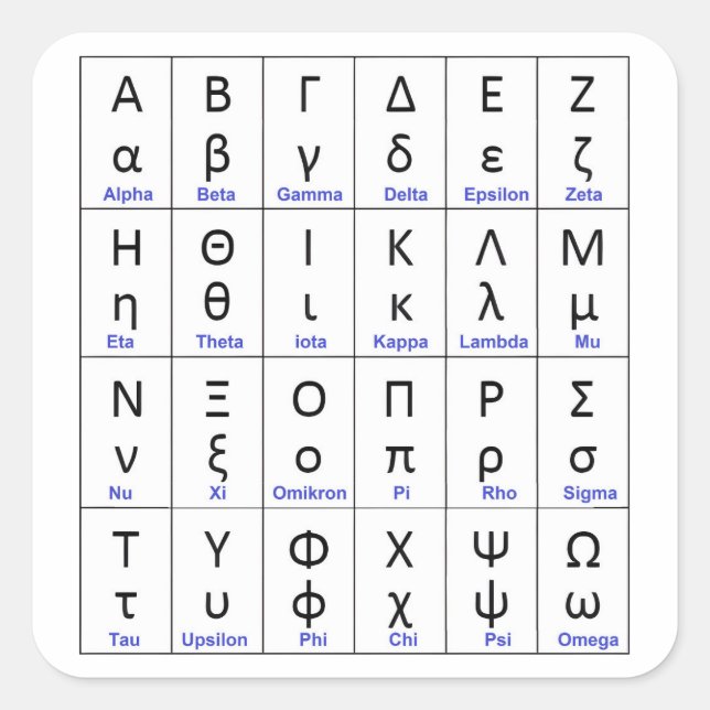 Griechenland Schreiben | Griechisch Alphabet Quadratischer Aufkleber (Vorderseite)