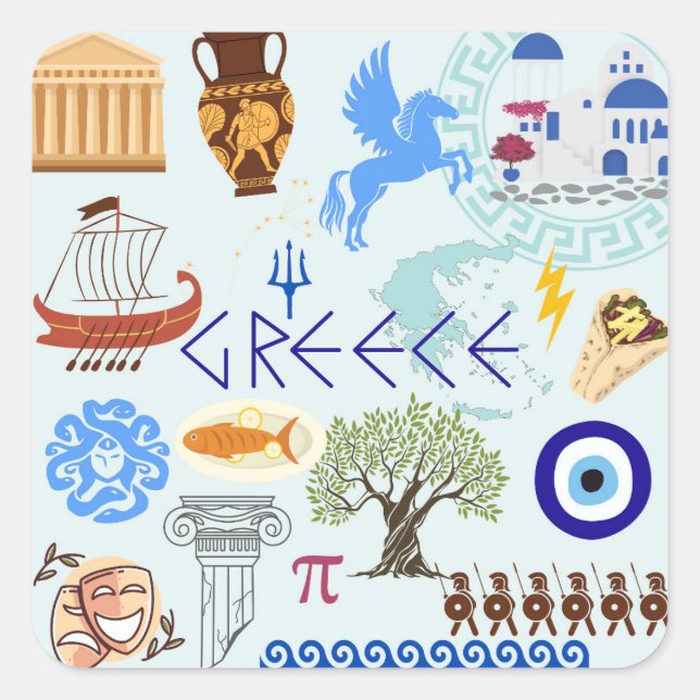 Griechenland Symbole für Reisende Quadratischer Aufkleber (Vorderseite)