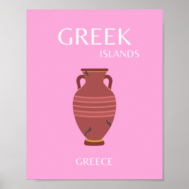 Griechenland, Travel Art, Preppy, Retro Art, Pink Poster (Vorne)