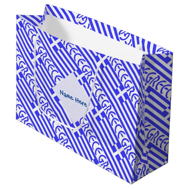 Griechenland und die griechische Flagge - Gezänkte Große Geschenktüte (Vorderseite Schrägansicht)