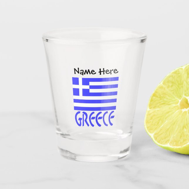 Griechenland und die griechische Flagge mit Ihrem  Schnapsglas (Vorderseite)