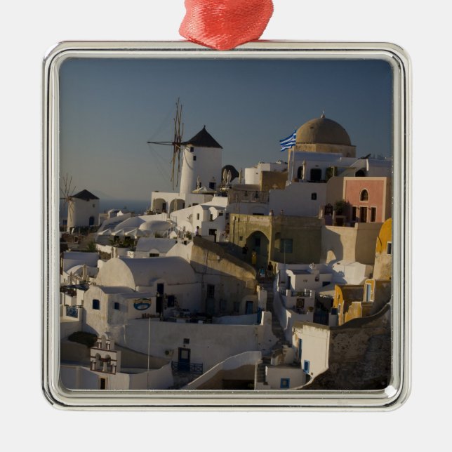 Griechenland und die griechische Insel Santorini S Silbernes Ornament (Vorne)