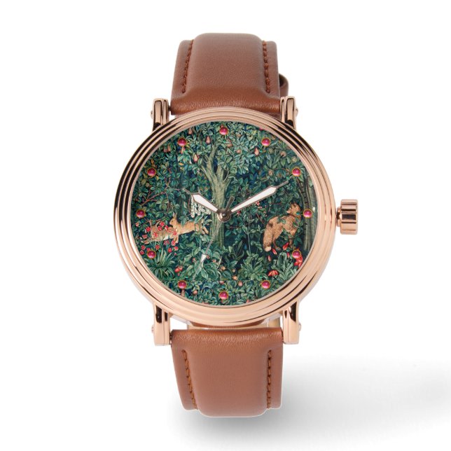 GRIECHENLAND, WALDBREITTIERE Hares, Fox, grüne Blü Armbanduhr (Vorderseite)