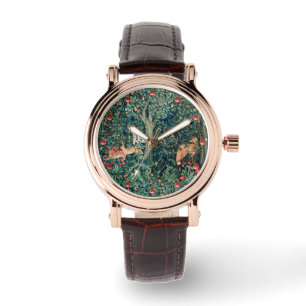 GRIECHENLAND, WALDBREITTIERE Hares, Fox, grüne Blü Armbanduhr