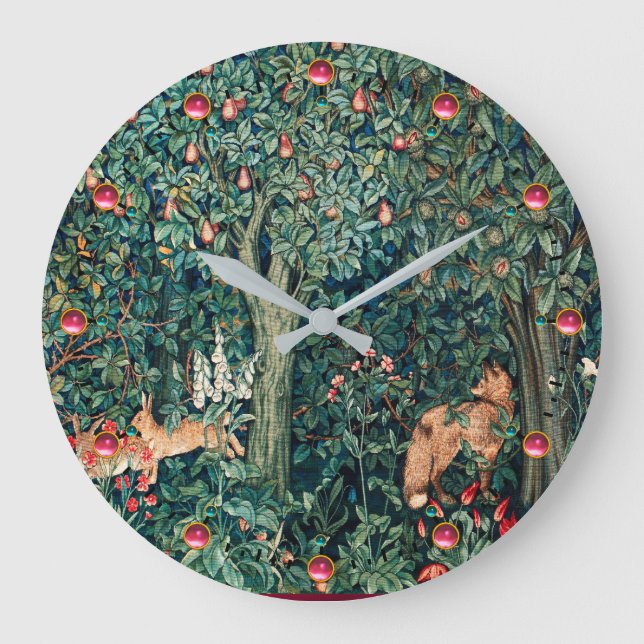 GRIECHENLAND, WALDBREITTIERE Hares, Fox, grüne Blü Große Wanduhr (Vorderseite)