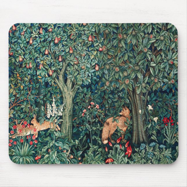 GRIECHENLAND, WALDBREITTIERE Hares, Fox, grüne Blü Mousepad (Vorne)