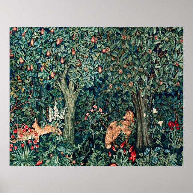 GRIECHENLAND, WALDBREITTIERE Hares, Fox, grüne Blü Poster (Vorne)