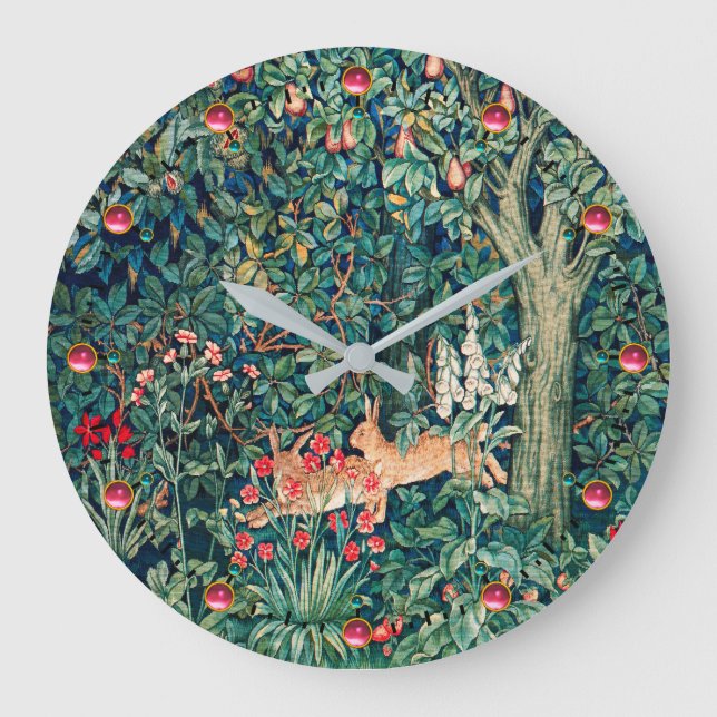 GRIECHENLAND, WALDTIERE Hares, grüne Blüte  Große Wanduhr (Vorderseite)