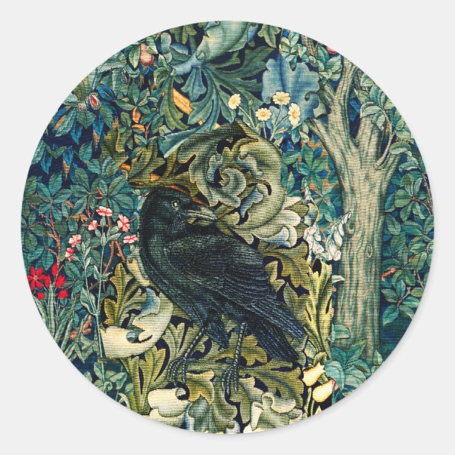 GRIECHENLAND, WALDTIERE, IN GRÜNEN BLUMEN RAVEN RUNDER AUFKLEBER (Vorderseite)