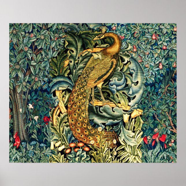 GRIECHENLAND, WALDTIERE, PEACOCK IN GRÜNEN BLUMEN POSTER (Vorne)