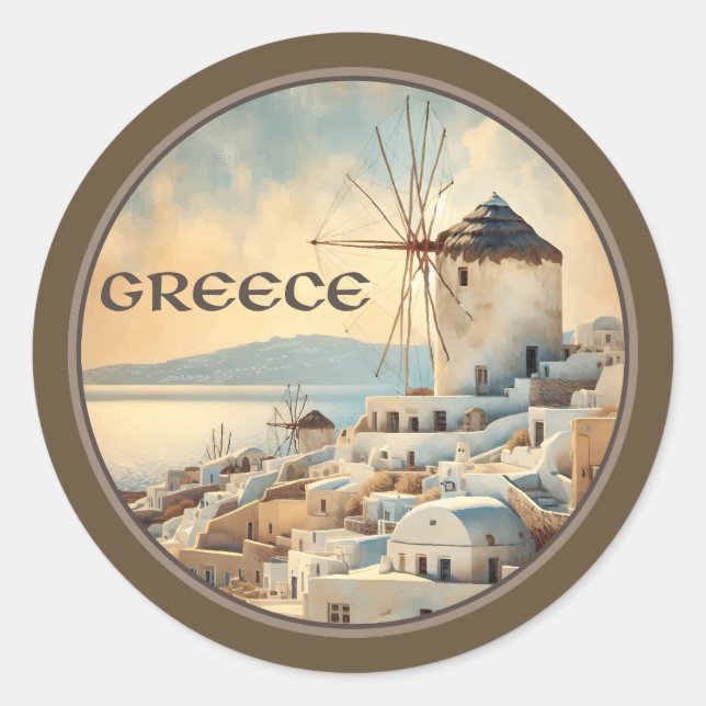 Griechenland Windmühlen von Mykonos Runder Aufkleber (Vorderseite)