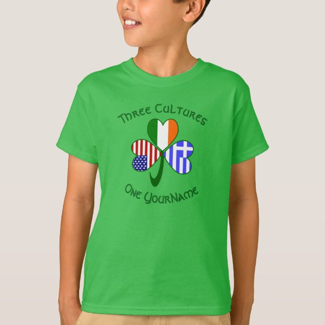 Griechisch-amerikanische Flaggen Kleeblatt Ihr Nam T-Shirt (Vorderseite)