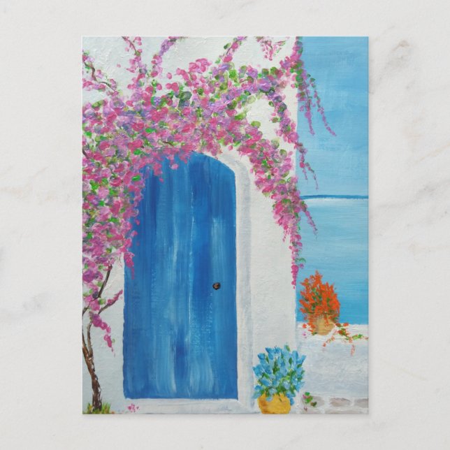 Griechisch-blaue Tür Postkarte (Vorderseite)