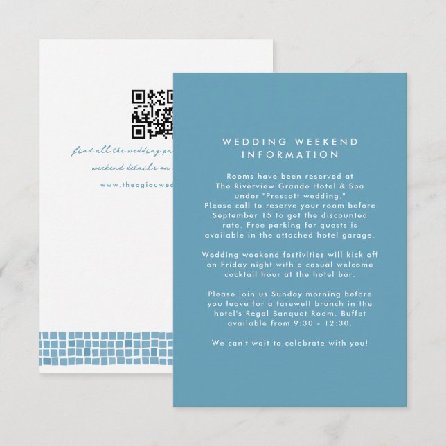 Griechisch-blaues Fliesenrahmen, einfache Hochzeit Begleitkarte (Vorne/Hinten)