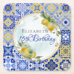 Griechisch Blue Tiles Lemons Gold Glitzer Frame Rechteckiger Pappuntersetzer<br><div class="desc">Mediterran inspiriertes Design mit leuchtend blauen und gelben italienischen Amalfi Küste Stil Fliesen mit Aquarell bemalten Zitronen und Imitaten Gold Glitzer Gewölbe Rahmen.</div>
