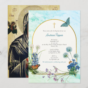 Griechisch Christening Taufe Blauer Marmor Wildblu Einladung