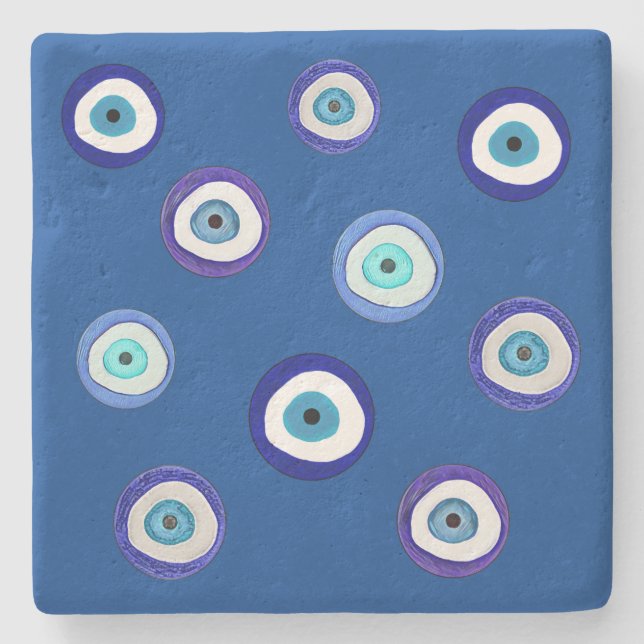 Griechisch, einzigartiges Design, Kunst, böse Auge Steinuntersetzer (Vorderseite)