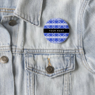 Griechisch Fret Arabesque Blue, Ihr Name, personal Button