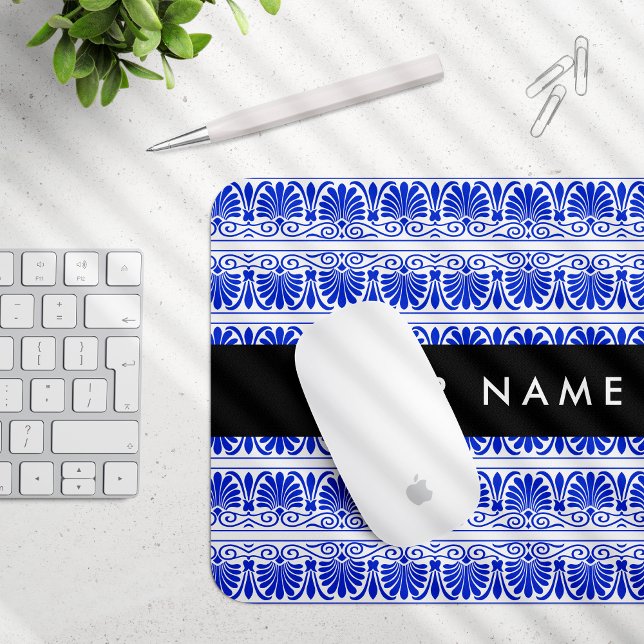 Griechisch Fret Arabesque Blue, Ihr Name, personal Mousepad (Von Creator hochgeladen)