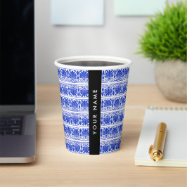 Griechisch Fret Arabesque Blue, Ihr Name, personal Pappbecher