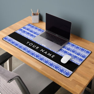Griechisch Fret Arabesque Blue, Ihr Name, personal Schreibtischunterlage
