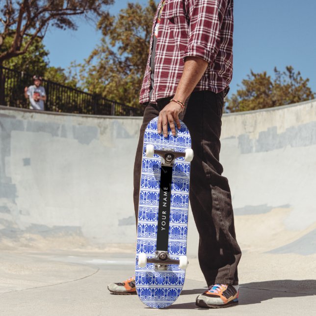Griechisch Fret Arabesque Blue, Ihr Name, personal Skateboard (Außenbereich 2)