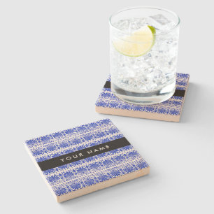 Griechisch Fret Arabesque Blue, Ihr Name, personal Steinuntersetzer