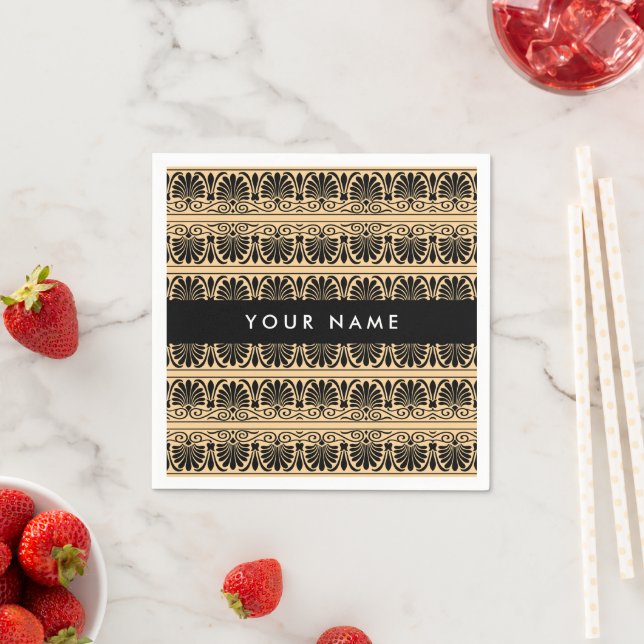 Griechisch Fret Arabesque Brown, Ihr Name, persona Serviette (Beispiel)