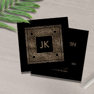 Griechisch Key Meander Monogram Gold auf schwarz Quadratische Visitenkarte