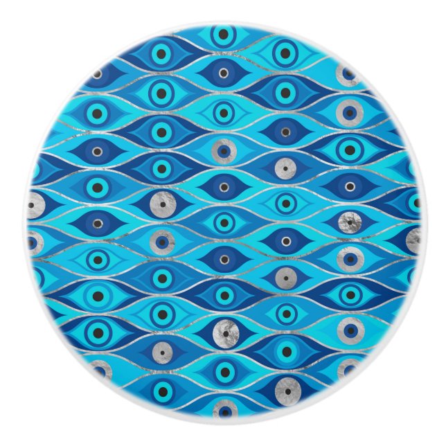 Griechisch Mataki - Matiasma Evil Eye Muster Keramikknauf (Vorderseite)